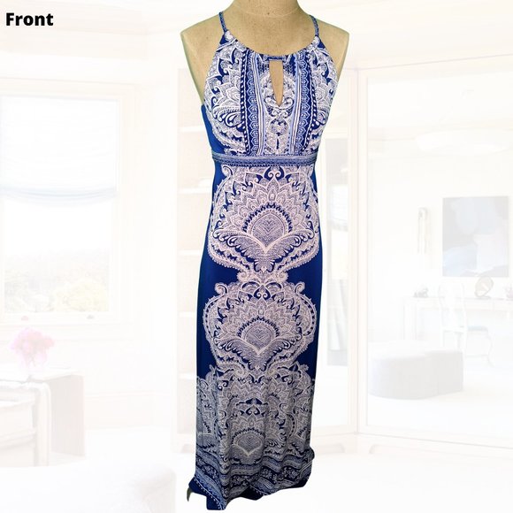 INC International Concepts Dresses & Skirts - [EUC] INC halter maxi keyhole dress - Size XS (blue & white)